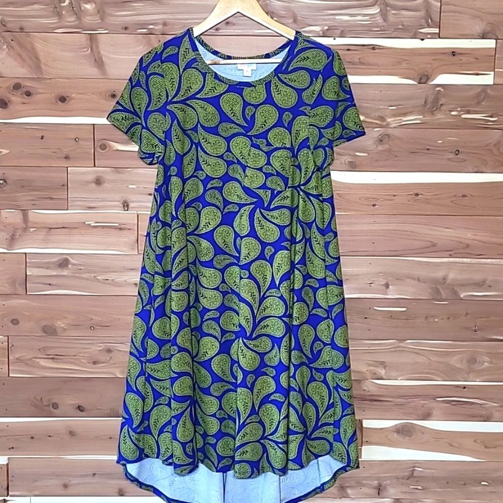 LuLaRoe Carly Dress, Size XS, Purple & Lime Green